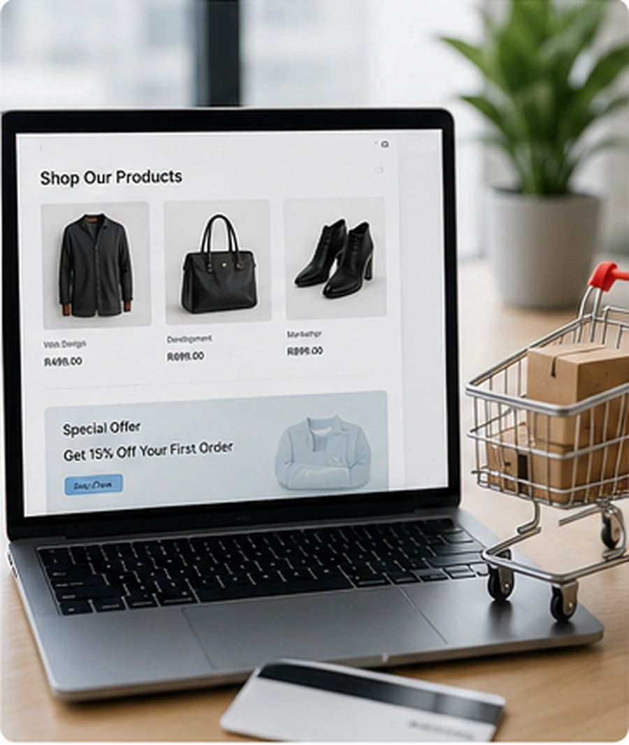 Online shop product catalogue and checkout preparation